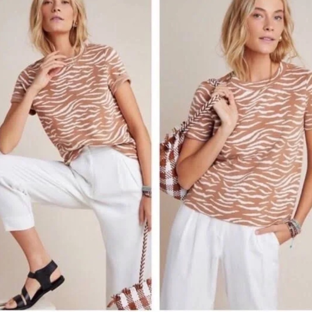 Anthropologie by Anthropologie Zebra Short Sleeve Sweater Knit Top